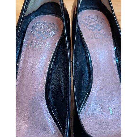 Vince Camuto Black Peep Toe Patent Leather Heels Sz 7 - Picture 6 of 10